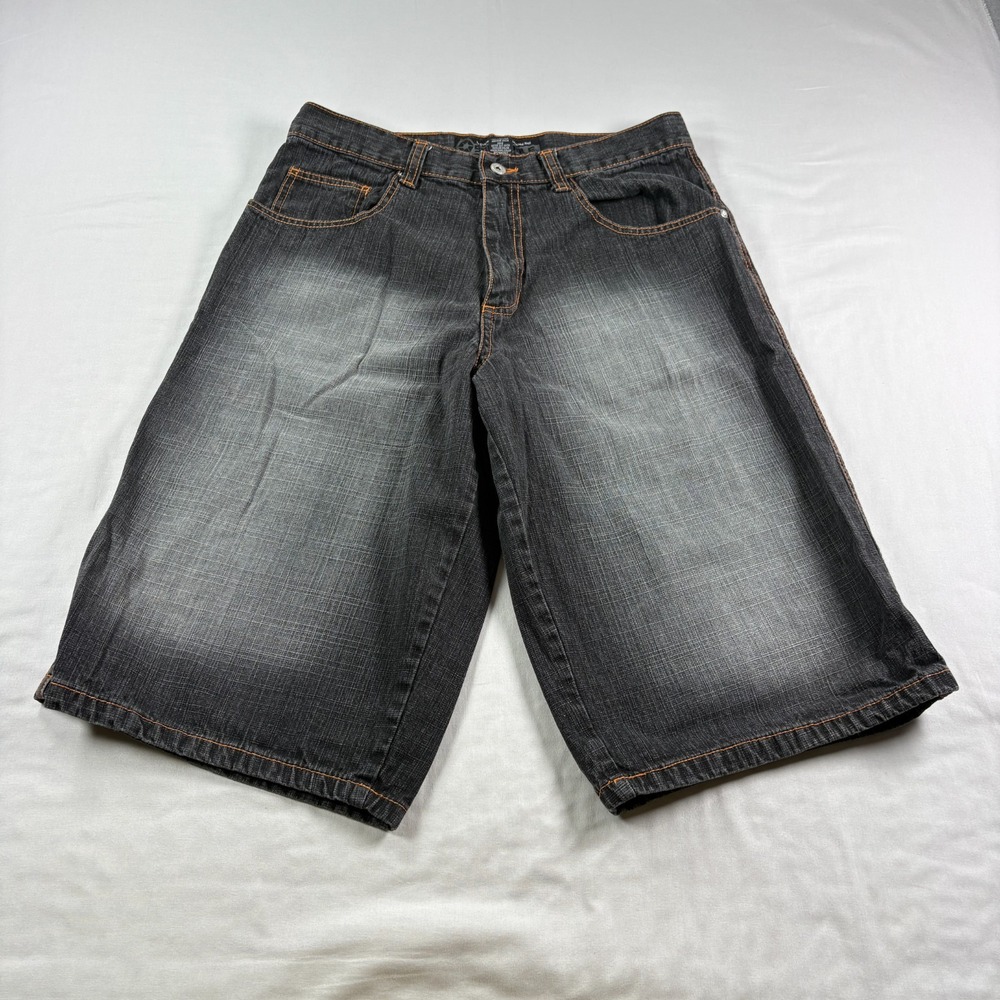Vintage Southpole Jean Shorts Mens 34 Black Denim Jorts Baggy Skater Y2K